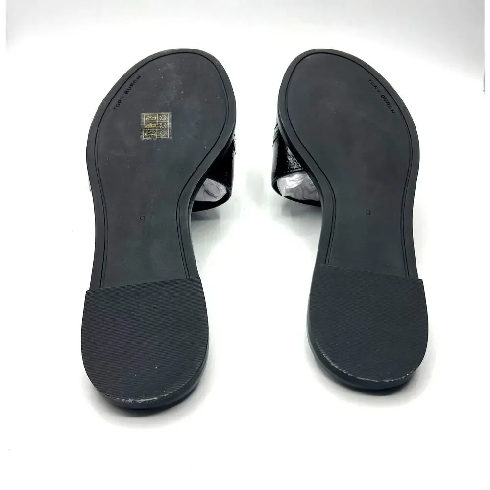 Tory Burch Everly Slide Softy Naplak Cow Perfect Black/Crystal Size 9 NEW